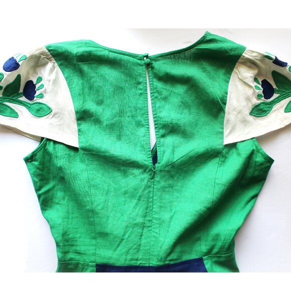 Farm Rio Soft Garden Patchwork Midi Dress / Medium / Soft Garden Blue - Picture 9 of 11